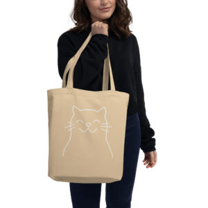 Eco Tote Bag, “Happy Cat” – Oyster