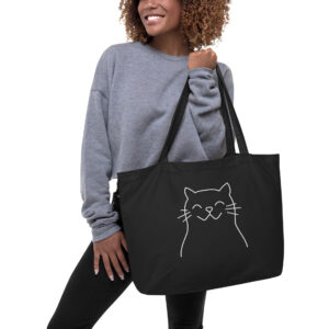 Large organic tote bag, “Happy Cat”