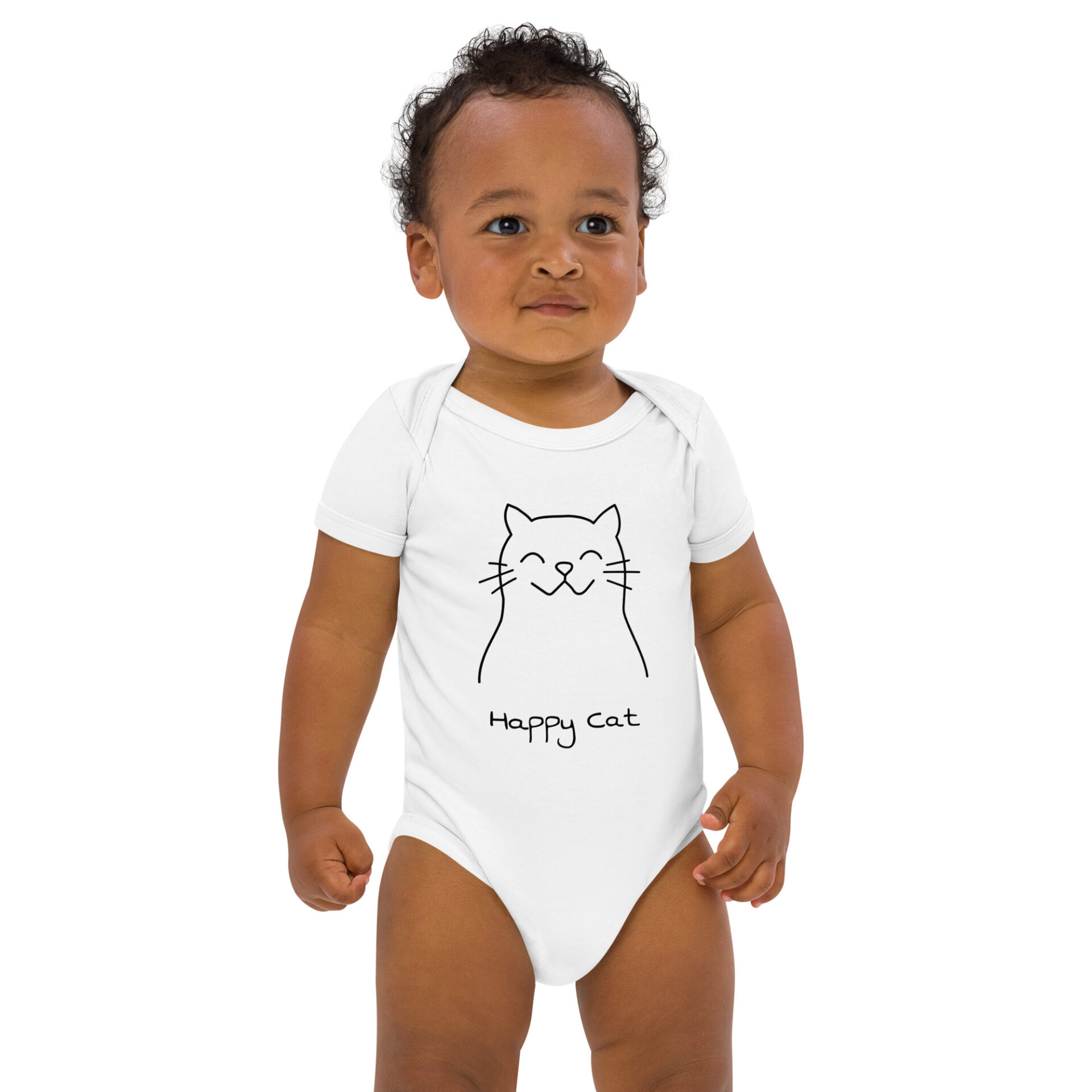 Organic cotton baby bodysuit, “Happy Cat”