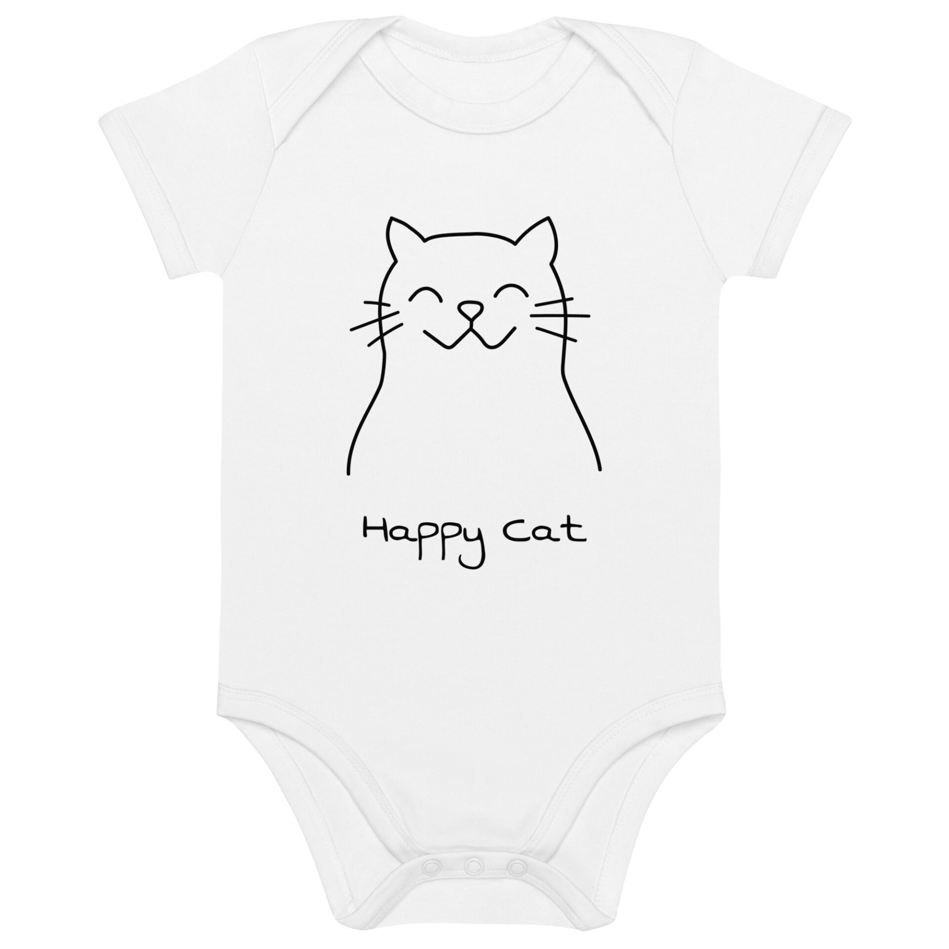 Organic cotton baby bodysuit, “Happy Cat”