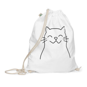 Organic cotton drawstring bag, “Happy Cat”