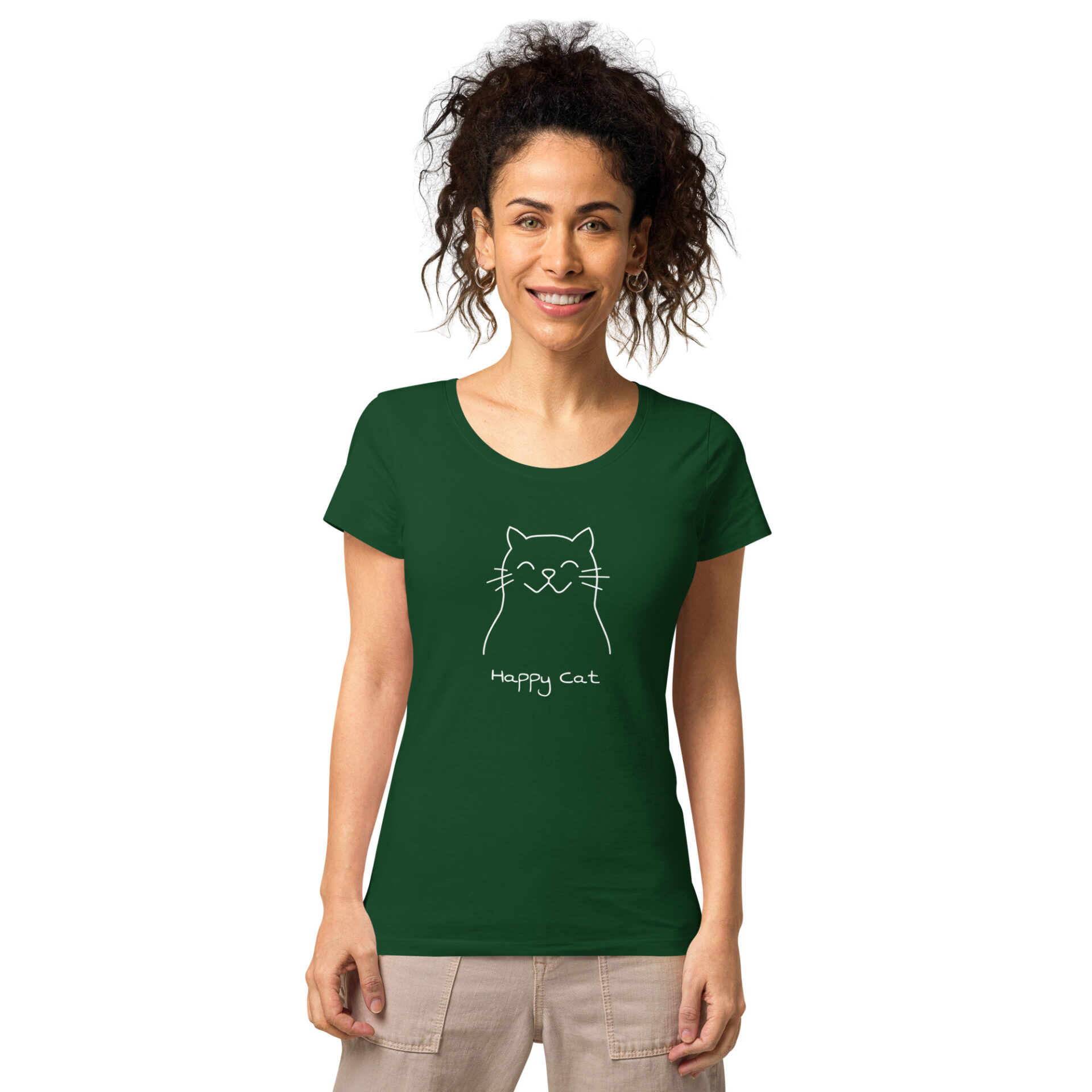 Women’s basic organic t-shirt, “Happy Cat”