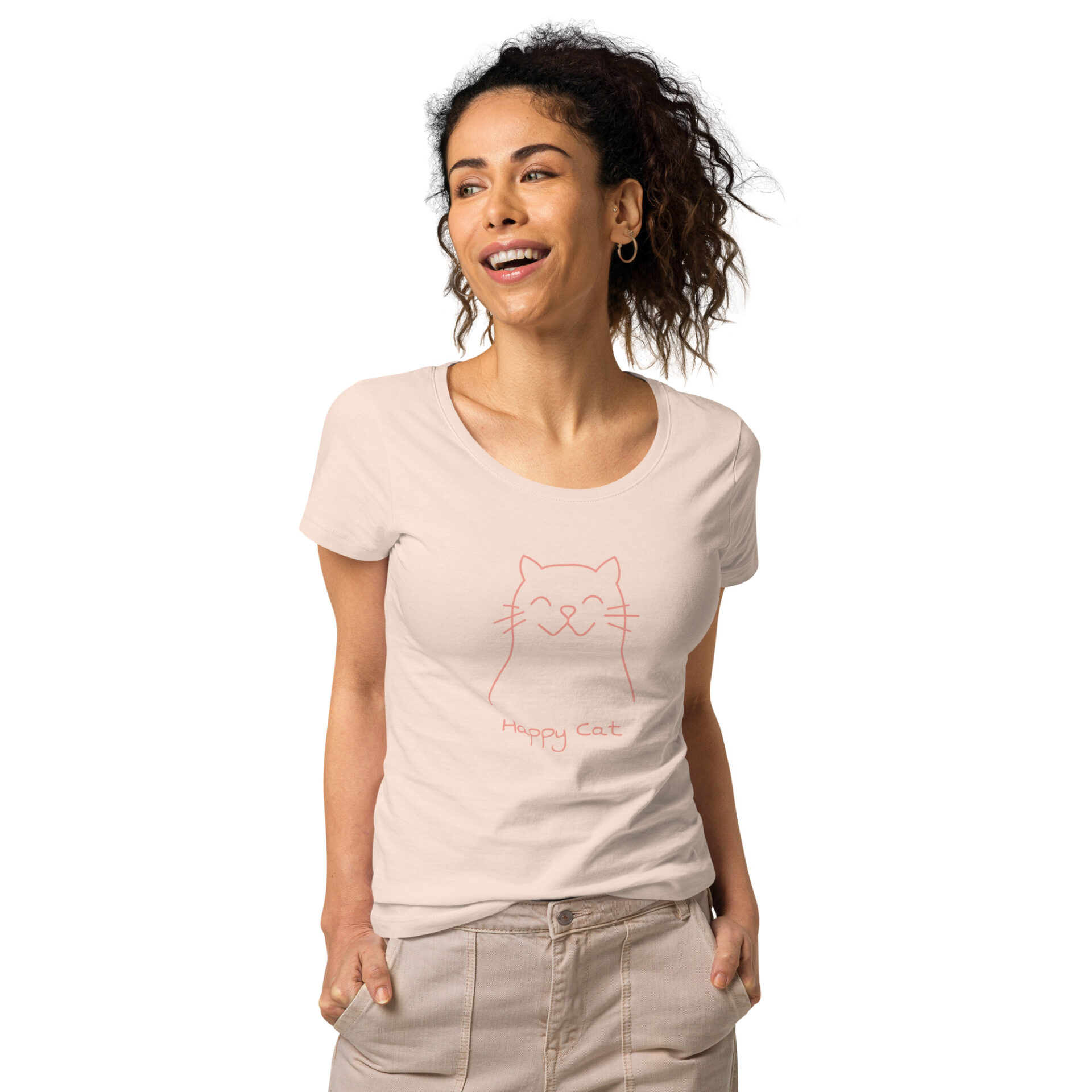 Women’s basic organic t-shirt, “Happy Cat”